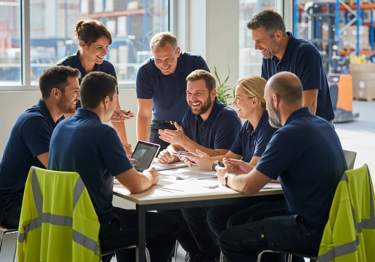 The FULFIL.X operations team planning together in the warehouse