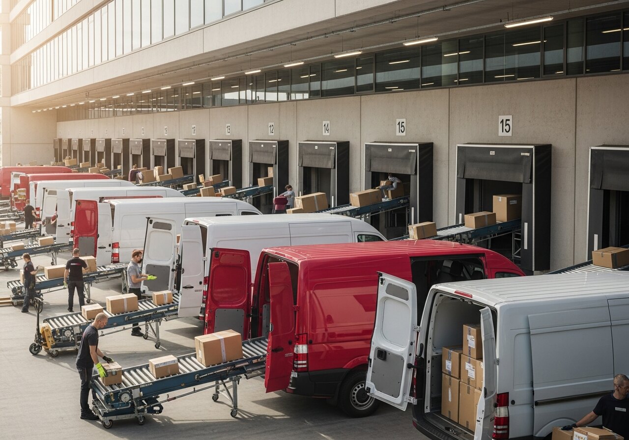 Delivery vans being loaded at a FULFIL.X dispatch bay